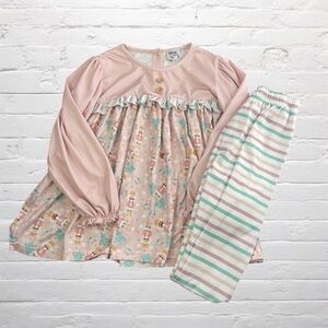 Carolina Smock Co // Girls Pink Nutcracker Christmas Matching Set w Stripe Pants
